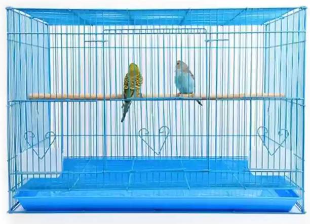Animaux 18 Inch Blue Small Birds/Rabbit Cage with Food and Water Cups & 1 Wooden Perche Hard Crate Pet Crate
