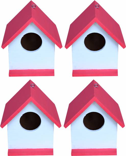 ROSMERTA Bird Nest Hanging Wooden House Bird House ( Pake of 4 ) Bird House