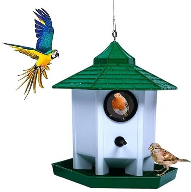 Garden's Need Bird House Green 8.5 In (21.5cm) with 1 Meter Wire – Nesting Box for Small Birds Bird House