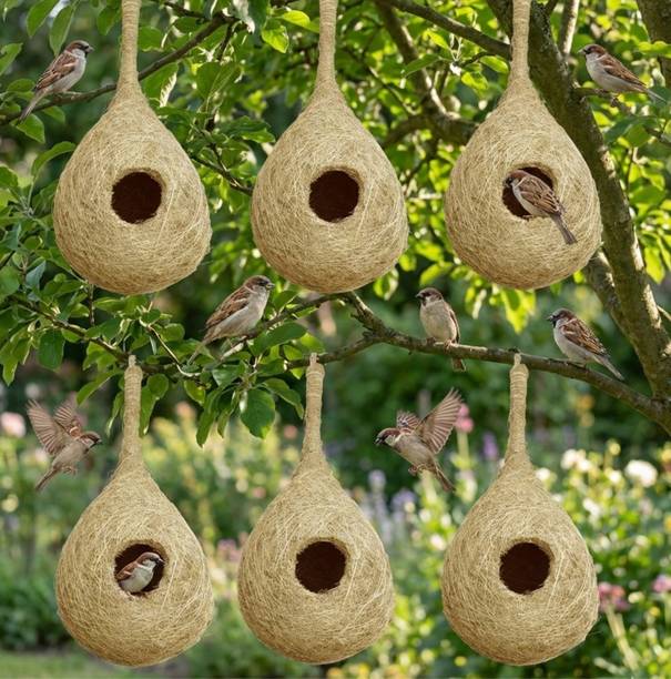 Muddstyles Natural Soft Round Organic Bird Safe Handmade Hanging Nest Pack 5 Bird House