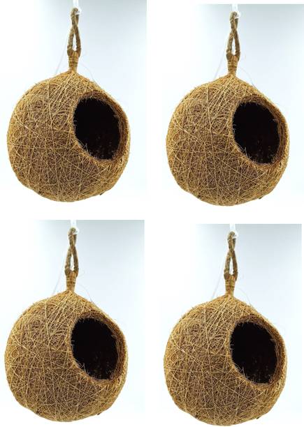 Omiyage 4 Pack Round Jute Bird Nests - Eco-Friendly Sparrow Homes (Hanging) Bird House