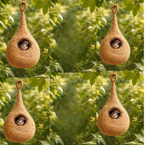 Great Art Natural Bird Nest sparrow | Eco-Friendly Coconut Fiber Bird House Pack 4 Bird House