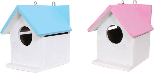 ganga enterprise Bird House Nest for Sparrow and other Garden Birds Pack of 2 Different Color Bird House