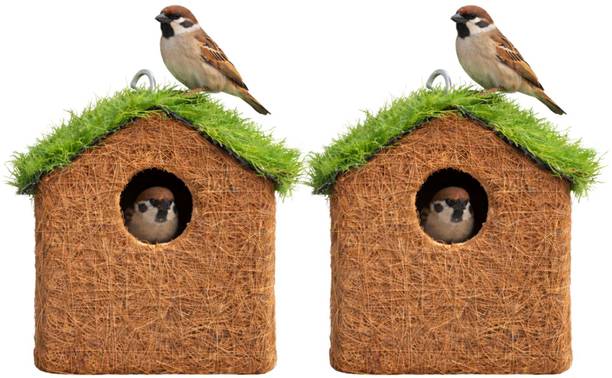 Skybeings Pack of 2 Natural Coir Nesting Box for Sparrows, Finches Small Birds for Garden Bird House