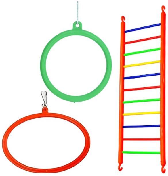 Shanvi Multicolor Birds Cage accessories Ladder 1, Round 1, Oval Ring 1 Toys for Pets Bird Play Stand