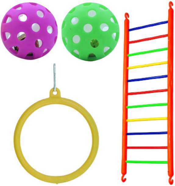 Shanvi Multicolor Birds Cage accessories Ladder 1, Ball 2, Round 1 Toys for Pets Bird Play Stand