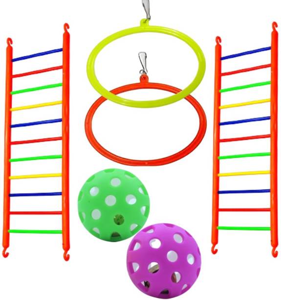 Shanvi Multicolor Birds Cage accessories Ladder 2, Ball 2, Oval 2 Toys for Pets Bird Play Stand