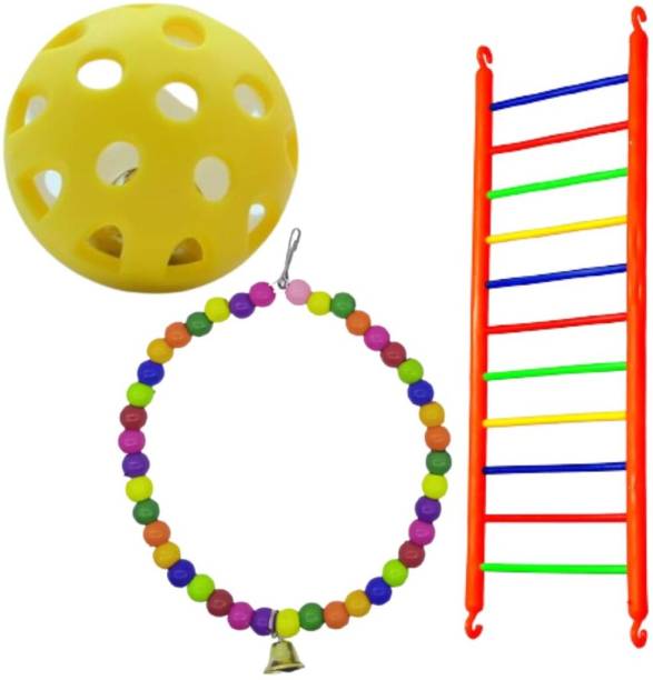 Shanvi Multicolor Birds Cage accessories Ladder 1, Ball 1, Beats 1 Toys for Pets Bird Play Stand