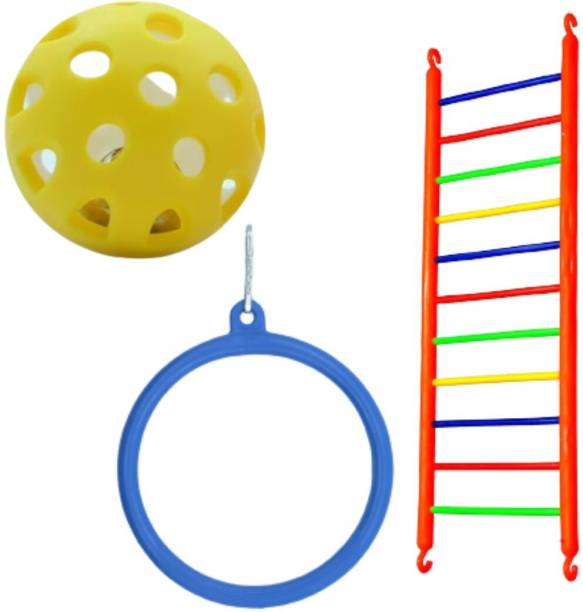 Shanvi Multicolor Birds Cage accessories Ladder 1, Ball 1, Round 1 Toys for Pets Bird Play Stand