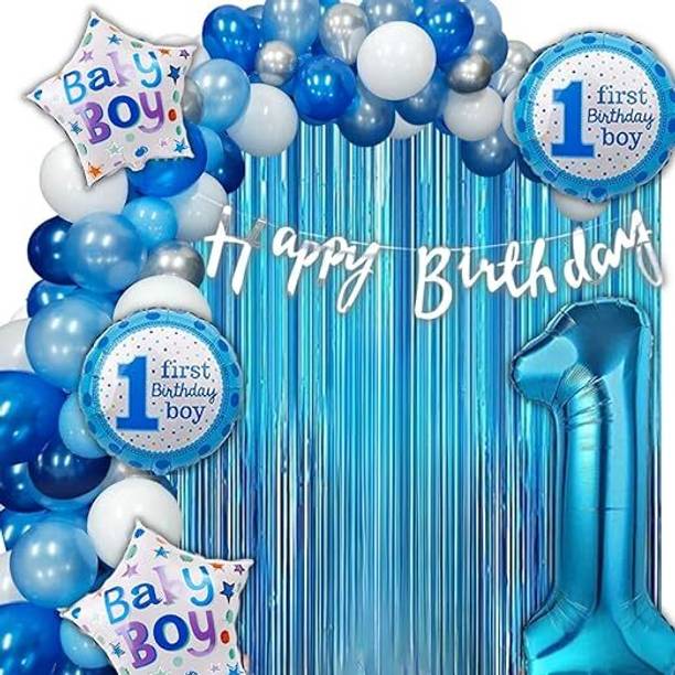 groovy dudz Solid 1st Birthday Decoration Kit for Boys Balloon