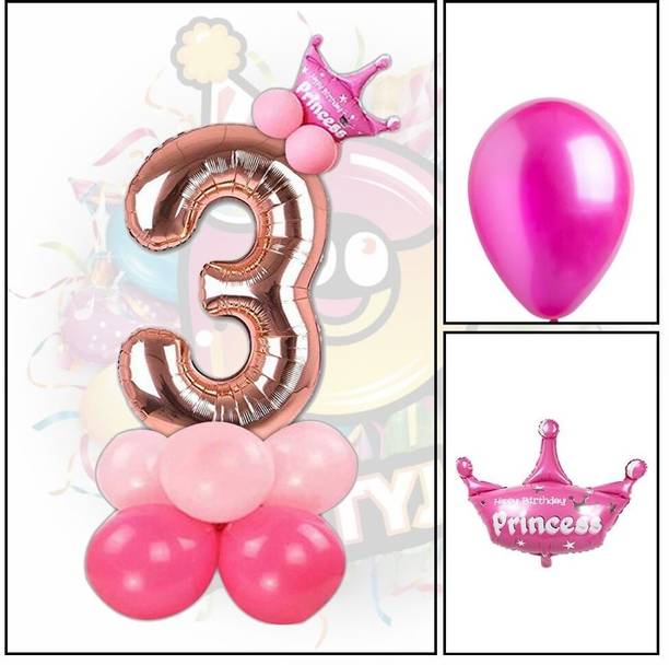 PARTYJOY Birthday Decoration Items - 3 PCS rose gold pink Numbers 3 Foil Helium Balloons