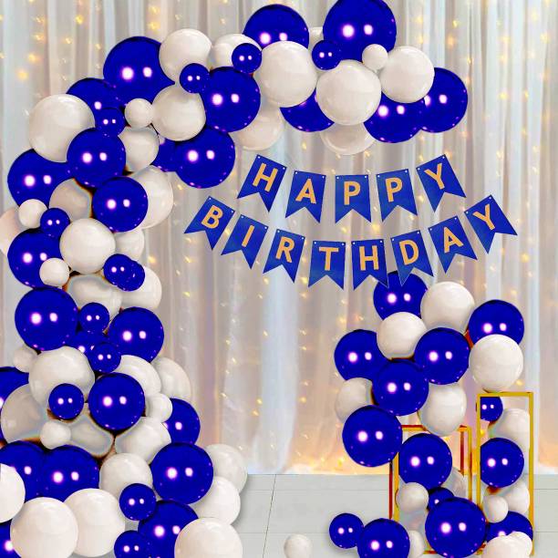 Zebra finch Blue and White Birthday Decoration kit with Net Curtain And light
