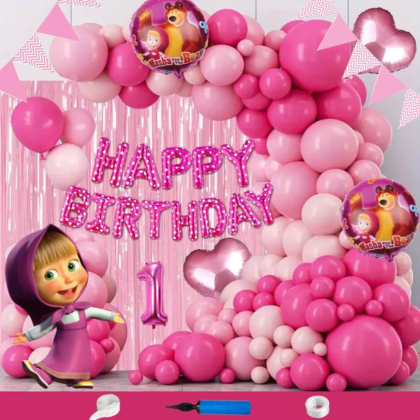 Crazykart Masha Theme First 1st Happy Birthday Decoration Kit For Girls Party Decoration