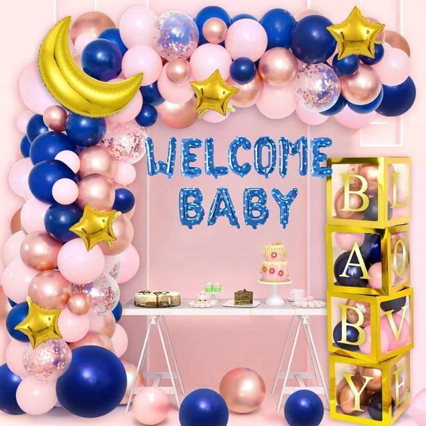 DECOR SPARKS 74Pcs Welcome Baby Blue Decoration Set for Boy Baby Shower Party