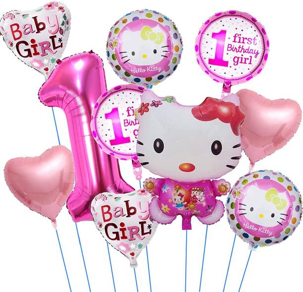 TOYXE Solid 41546 Hello Kitty Theme First Birthday Foil Balloons Decoration for Baby Girl Balloon