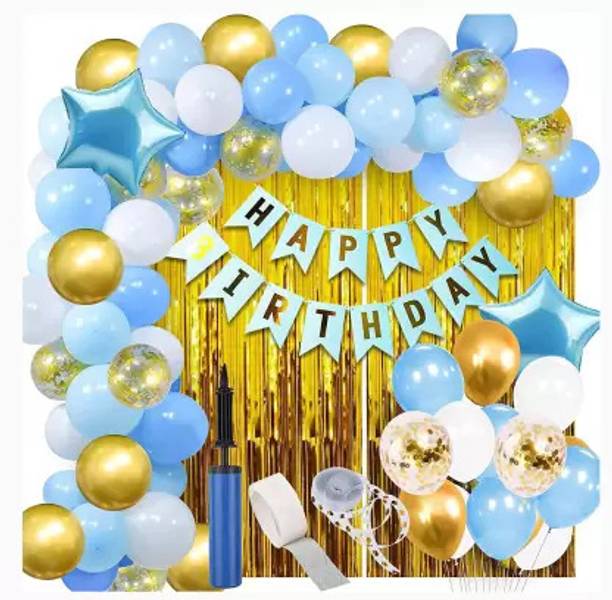 PARTY MIDLINKERZ Solid Boys Happy Birthday Decoration kit set for Birthday Décor Balloon