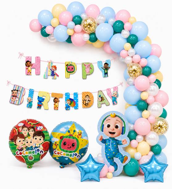 GoriGoru Cocomelon Theme Birthday Decoration Kit with Balloon for Kids 62 Pcs