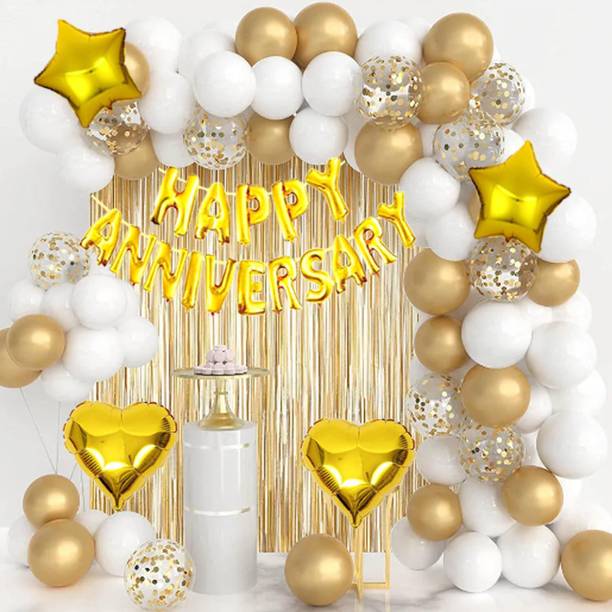 PARTY MIDLINKERZ Solid Golden Anniversary Decoration items Kit for husband,wife Balloon