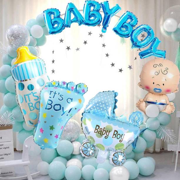 खुशदीन 50Pcs Baby Boy Blue Theme Decoration Combo for Welcome & Baby Shower