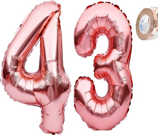 PARTY MIDLINKERZ Birthday Numbers Solid RoseGold '43' number Numerical Foil Balloon with Ribbon for Celebration (Rose Gold, Pack of 3)