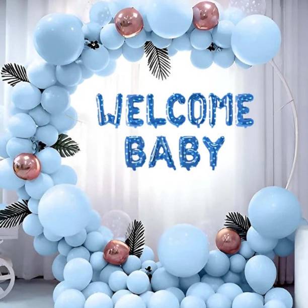 डेकोर स्पार्क 58Pcs Welcome Baby Balloon Decoration Set for Baby Shower Blue Theme