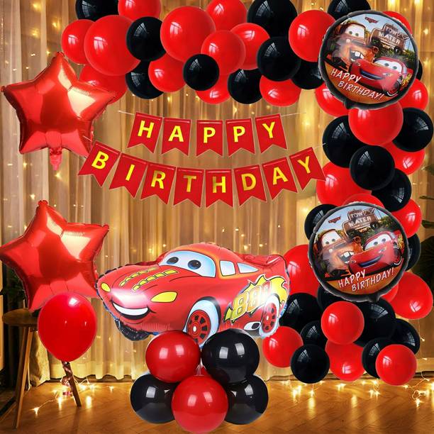 ZAMBOOREE Printed Car Theme Happy Birthday Decorations for Boys, Car Birthday Decorations Items Balloon