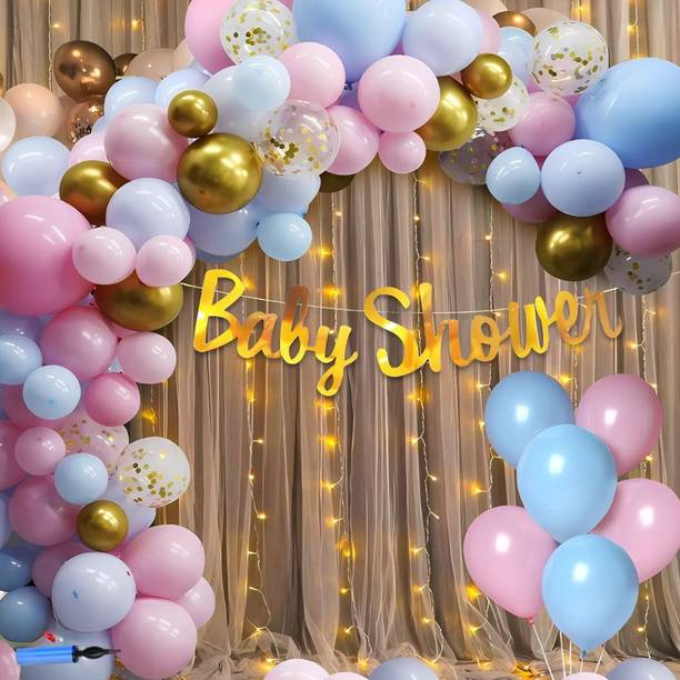 KHUSHDIN 75Pcs Baby Shower Decoration Combo Set with Balloons, Banner