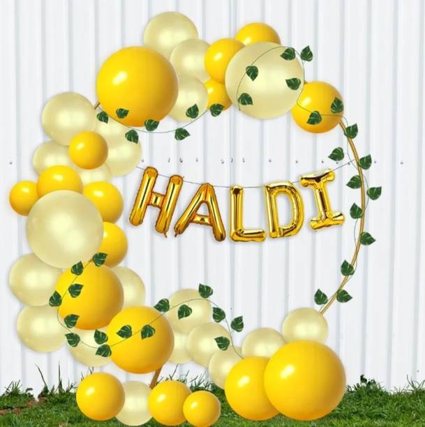 flipmate Haldi Decor, Haldi Foil Balloon, Artificial Leaves, Haldi Ceremony