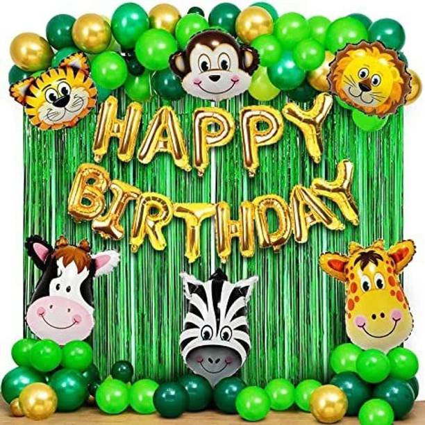 PARTY MIDLINKERZ Happy Birthday Foil with Jungle Theme For Birthday Party Decoration Combo Kit