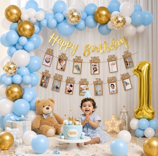 ConfettiLane Solid Blue White Balloon Decoration Combo Set for 1st Birthday Party for Boys