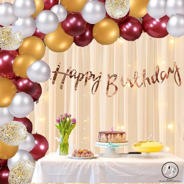 PARTY MIDLINKERZ White Net Happy Birthday Decoration kit set Combo for Kids & Ad