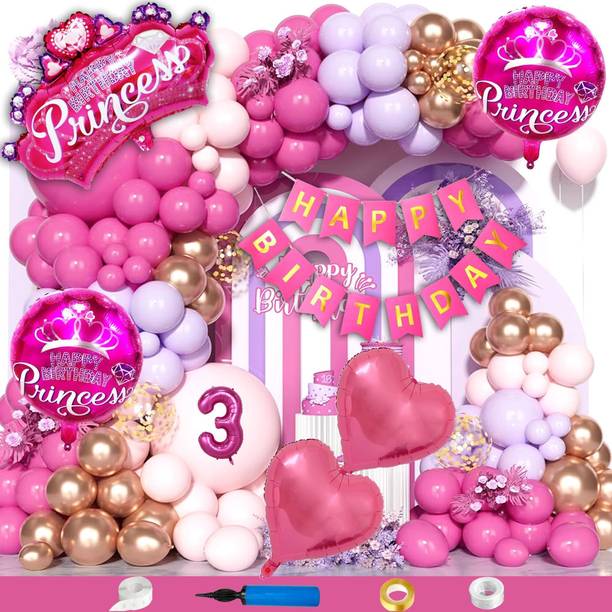 Choice Corner Happy Birthday Decoration 3 Year Combo For Kids Princess Theme Par