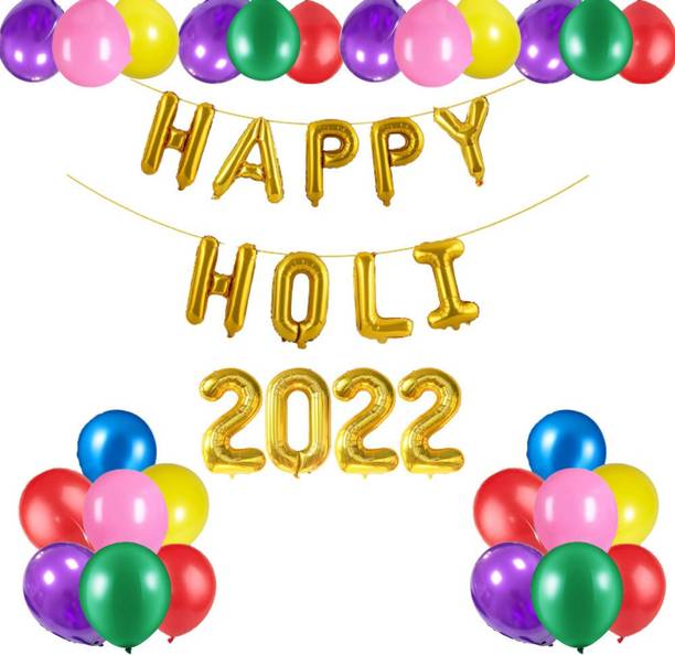FLICK IN Happy Holi 2022 Decoration Items Metallic Balloons Happy Holi 2022 Foil Balloon