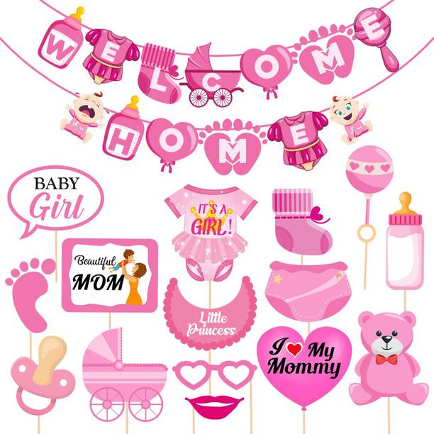 ज़्योज़ी Baby Girl Welcome Home Decoration Kit for Baby Shower/Welcome Party(Pack of 16)