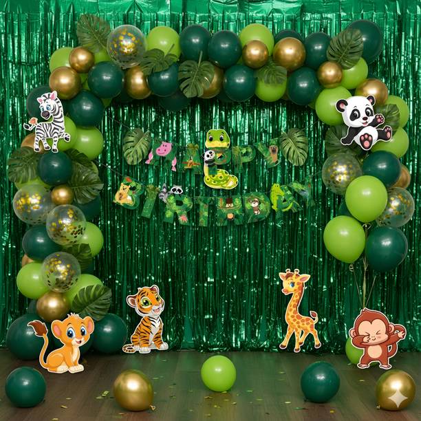 LOONS PEDDLER Jungle Safari Birthday Party Decoration Kit, 75+ Pieces