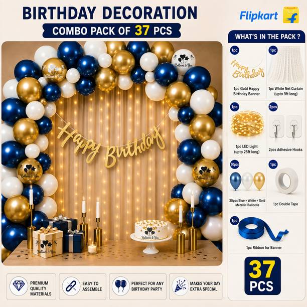 Balloon and you Blue Happy Birthday Decoration Kit Combo For Boy Husband