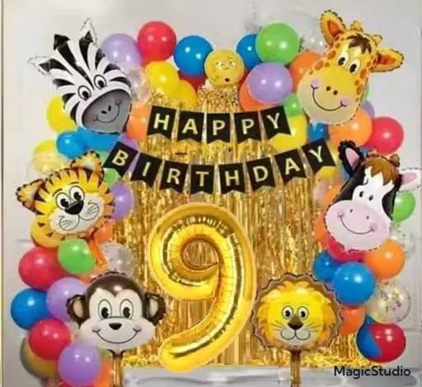 HERDEM 9TH BIRTHDAY DECORATION ITEMS, JUNGLE THEME DECORATION, ANIMAL BIRTHDAY K