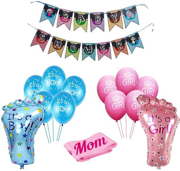 SOI Baby Shower Decorations Kit Banner, Feet design Foil with Printed Balloons and Sash for Baby Shower Mom to Be Welcome Baby Decoration Materials