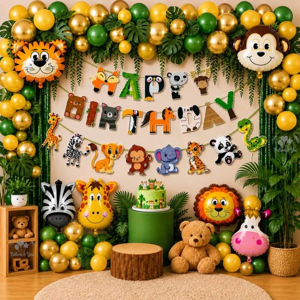 Balloon and you Jungle Safari Animal Theme Happy Birthday Decoration Kit Combo
