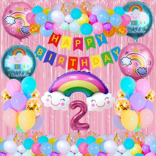 Crazykart 2nd Second Two Happy Birthday Rainbow Theme Combo Kit For Party Decoration Item