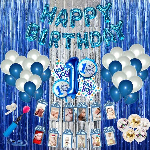 ZAMBOOREE Baby boy first/1st happy birthday party decorations combo/kit blue theme