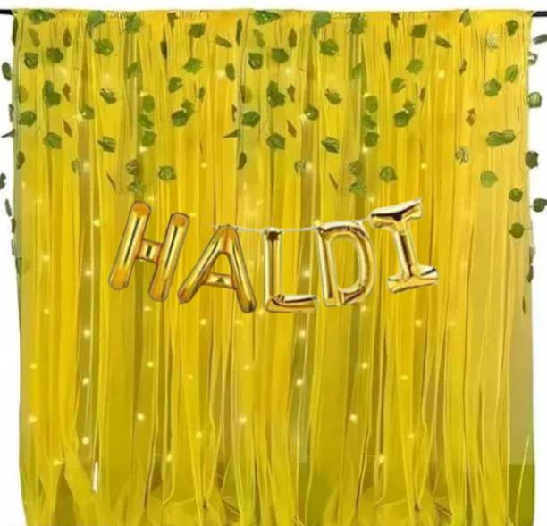 CELEBRATION NEST 6 Pcs Haldi Ceremony Decoration Combo Set with Golden Haldi Foil Banner