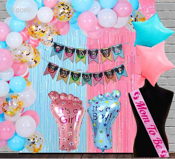 SOI Baby Shower Decorations Kit Banner, Sash, Curtains and Metallic with Confetti Balloons for Baby Shower Mom to Be Welcome Baby Decoration Materials