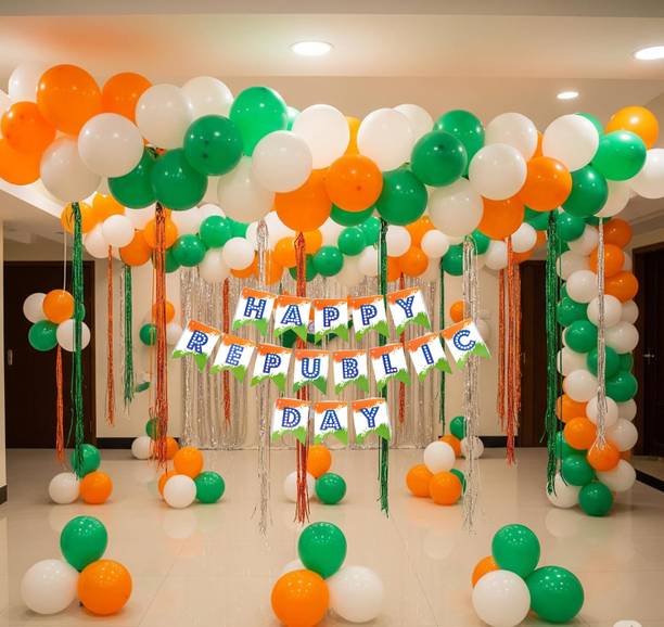 Dinipropz Multicolor Republic Day Decoration Combo Including Paper Banner, Balloons