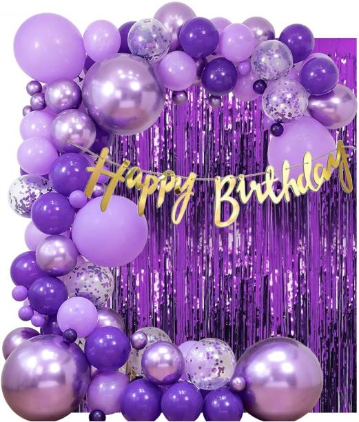 R G ACCESSORIES Purple Balloons, Happy Birthday Cursive Banner Decoration Kit (Pack Of 65)