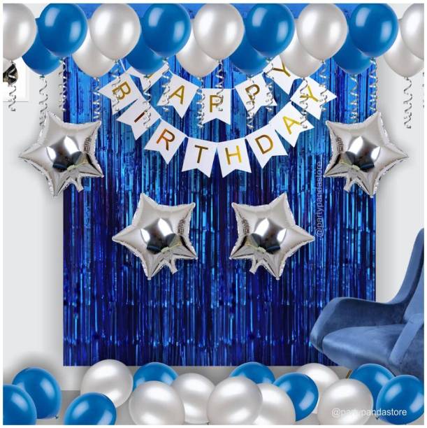 Millionminds Blue Happy Birthday Decoration Combo Kit for Boys 31 Pcs ( Blue- Silver)