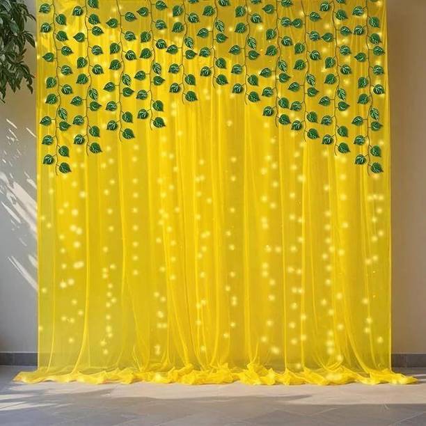 PARTY MIDLINKERZ Haldi/Wedding/Pooja Backdrop Decoration Kit with Led Light and Yellow Net