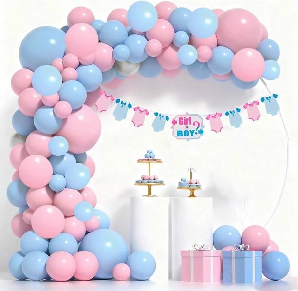 PopTheParty Baby Shower Decor Kit Pink Blue Theme – Banner with Balloons Combo