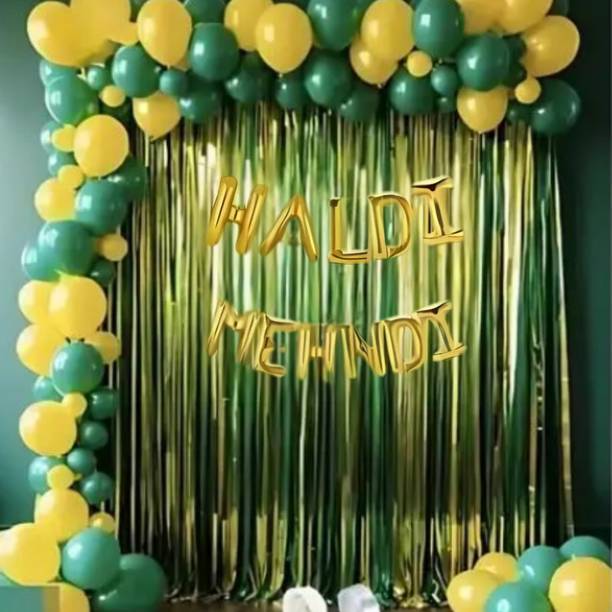 CELEBRATION NEST 37 Pcs Haldi Mehndi Decoration Combo Set with Golden Foil Banner,