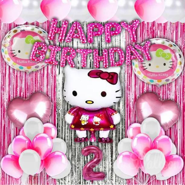 Inispire2Fashion Solid 2nd Happy Birthday Decoration Hello Kitty Theme Combo Kit Balloon